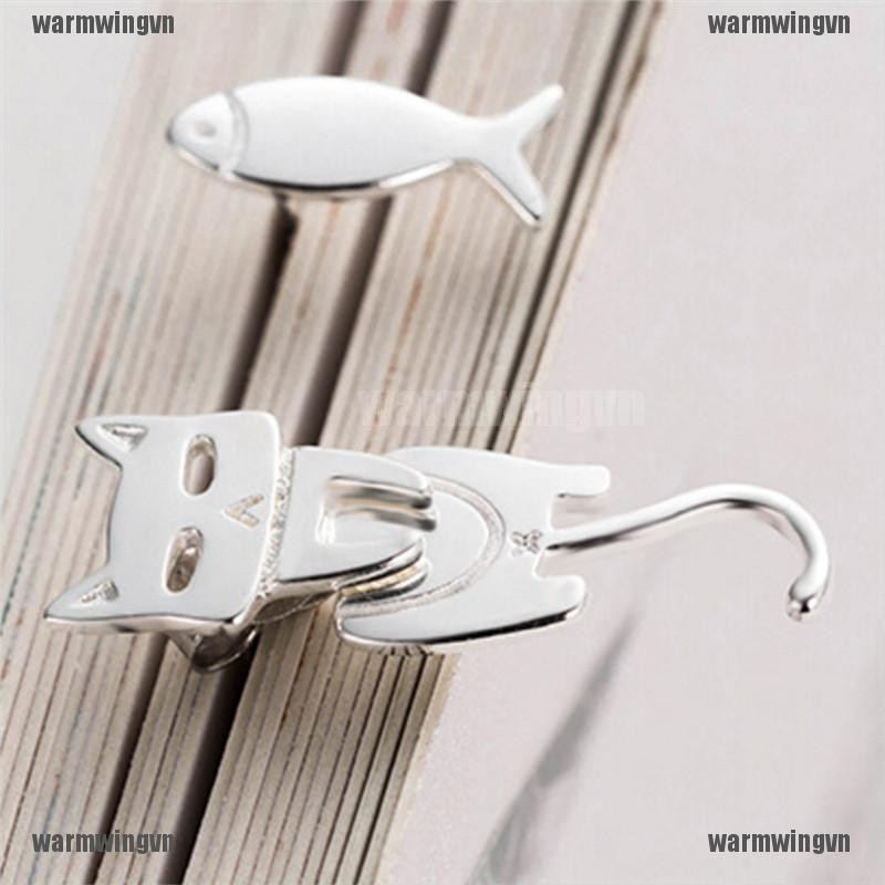 Bông Tai Xi Mạ Bạc Hình Mèo / Cá