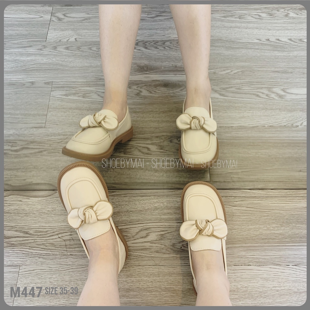 Giày đế bằng nơ Anh reto da lì mềm M447