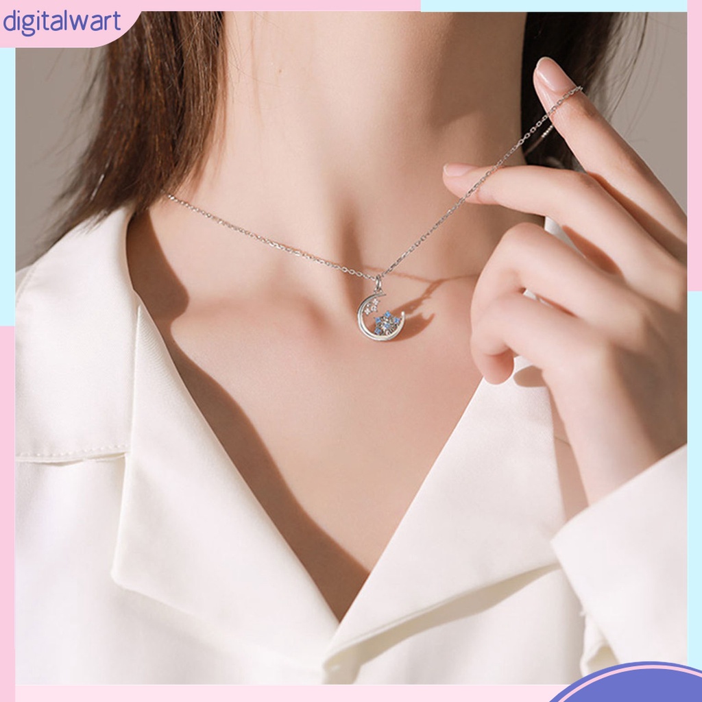 Vòng cổ Mặt Hình Mặt Trăng Và Bông Tuyết Đính Đá Chống Mài Mòn Phong Cách Hàn Quốc