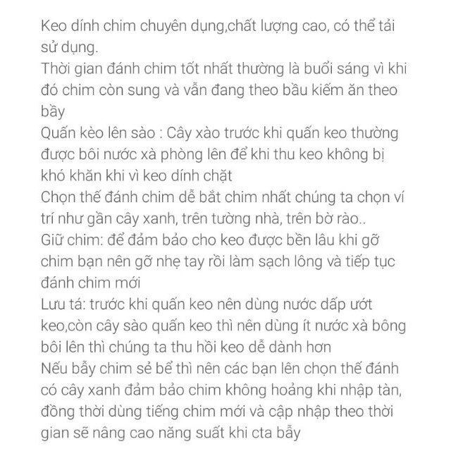 Keo Bẫy Chim Siêu Dính chuyên Các loại chào mào, ri, cu gáy, khuyên... -