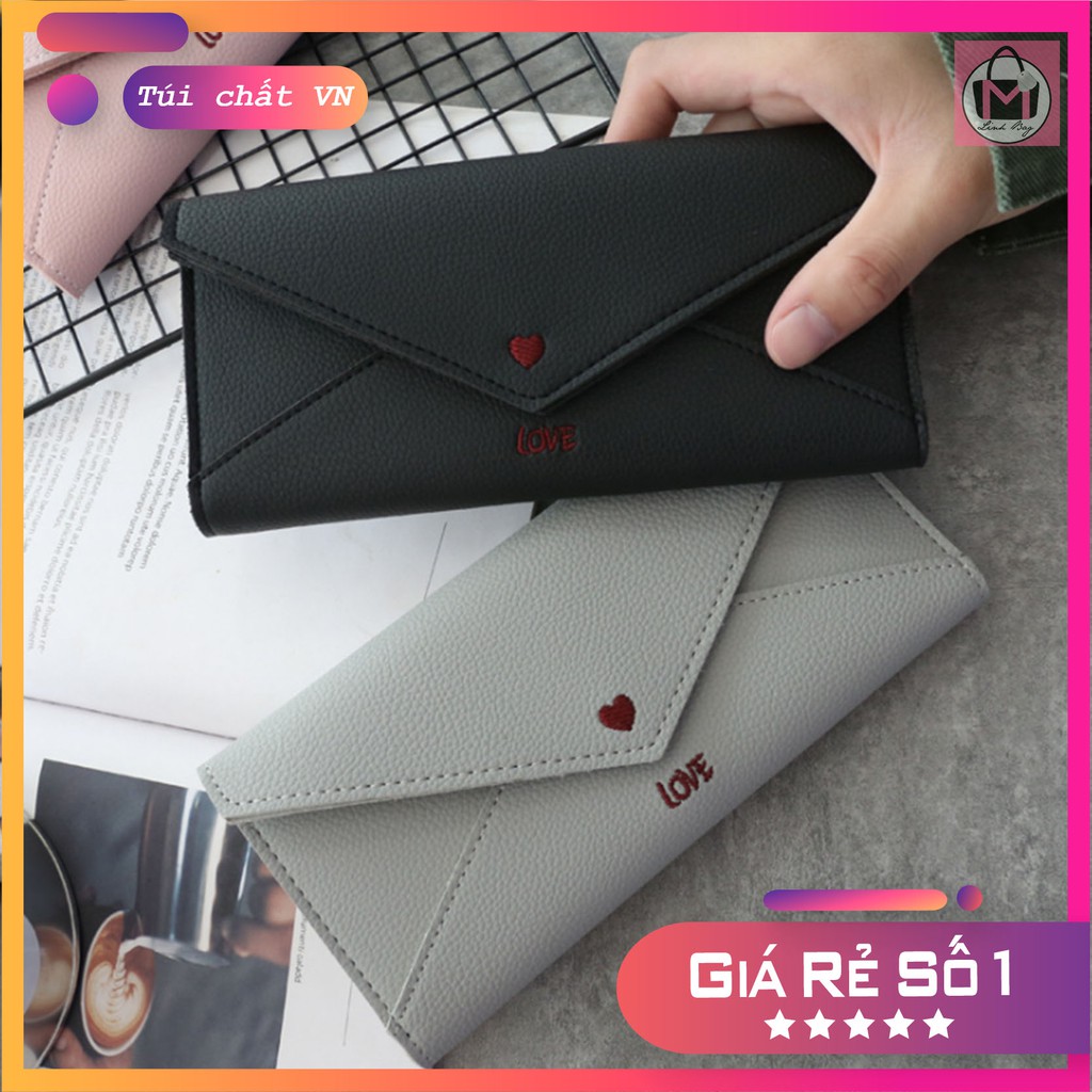 Ví cầm tay nữ dài Love dáng bì thư da mềm khóa bấm size 19 | BigBuy360 - bigbuy360.vn