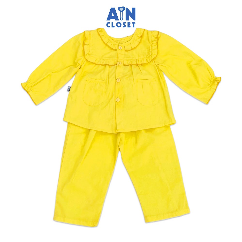 Bộ quần áo dài bé gái họa tiết Cổ Bèo Vàng trơn cotton - AICDBGIOJARF - AIN Closet