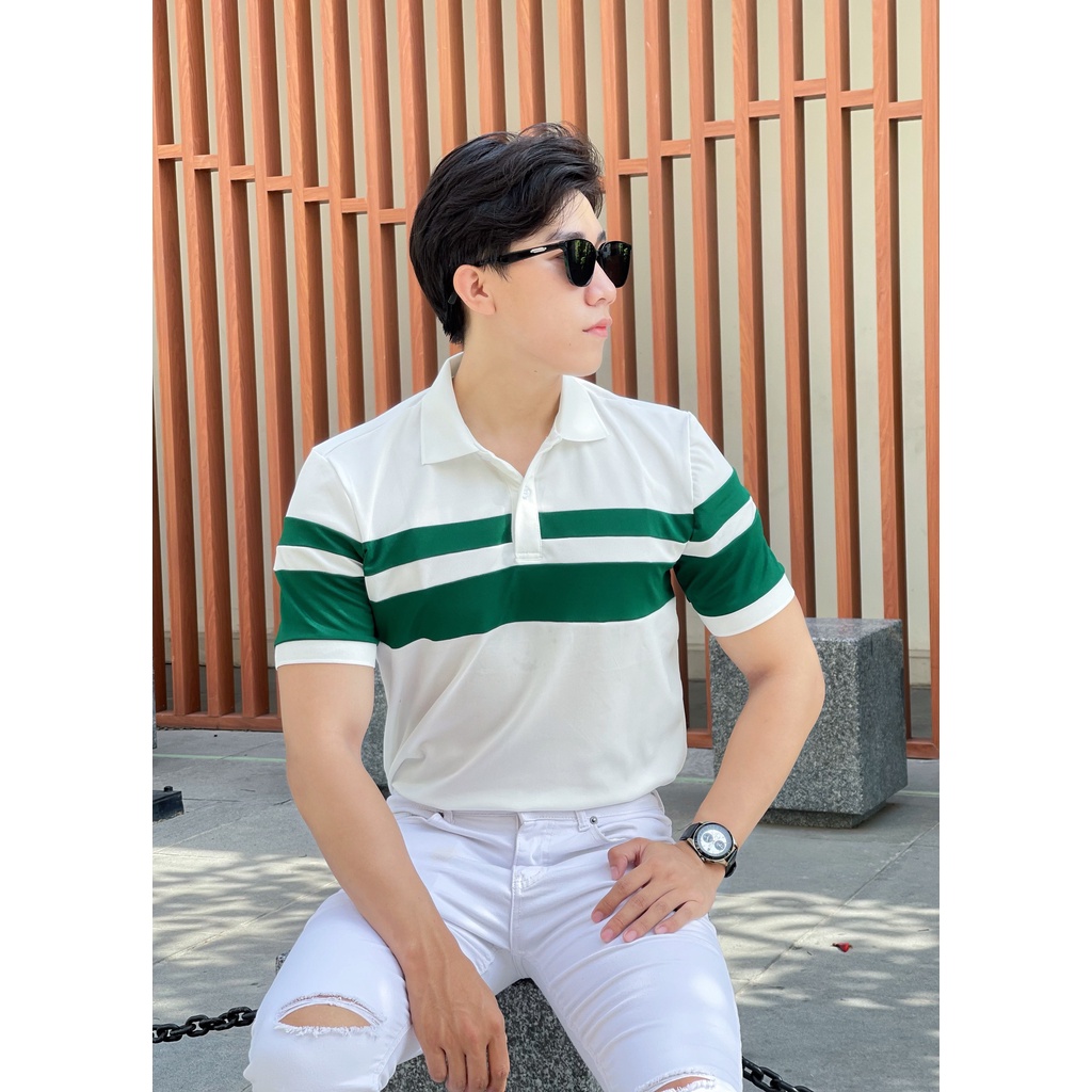 Áo polo nam cổ bẻ phối sọc ngang 2 màu chất vải cá sấu Cotton xuất xịn,chuẩn form, sang trọng - thanh lịch TB048