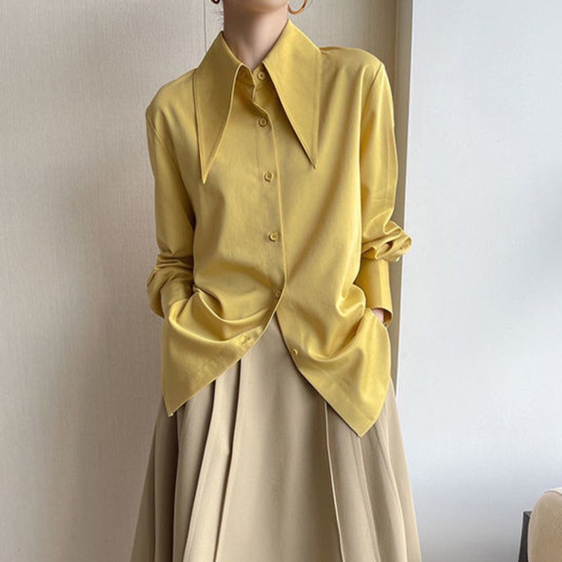 Áo Sơ Mi Mỏng Tay Dài Cổ Cao Thời Trang Hàn Quốc 19005