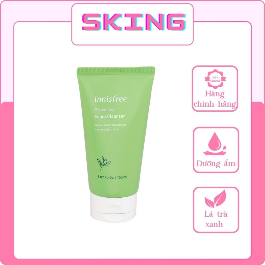 Sữa Rửa Mặt Innisfree, Sửa Rửa Mặt Hàn Quốc  Dịu Nhẹ Trà Xanh, Làm Sạch Sâu Tạo Bọt Green Tea Foam Cleaner 150ml - SKING