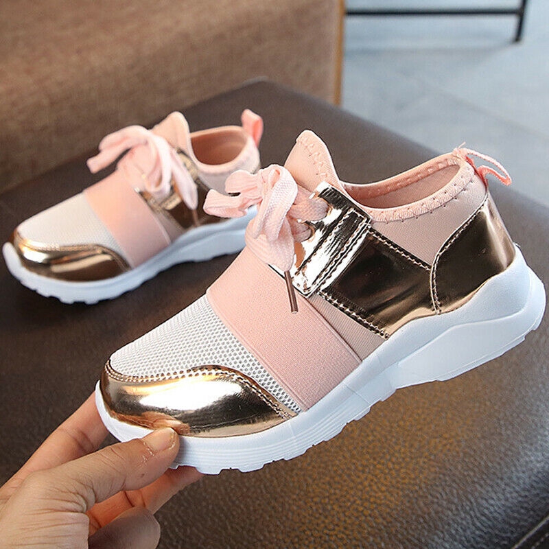 Boys Girls Mesh Breathable Children's Shoes Running Sports Gym Elastic Lace Up