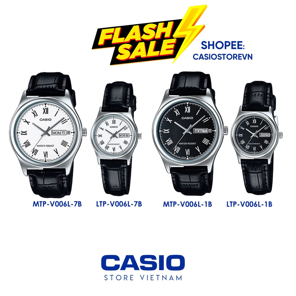 Đồng hồ nữ CASIO LTP-V006L-7BUDF Dây da đen - Mặt số la mã màu trắng thanh thoát