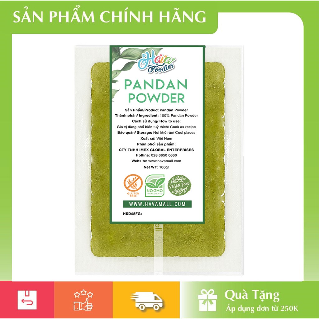 [HÀNG CHÍNH HÃNG] Bột Lá Dứa Gói 100gr – Pandan Powder