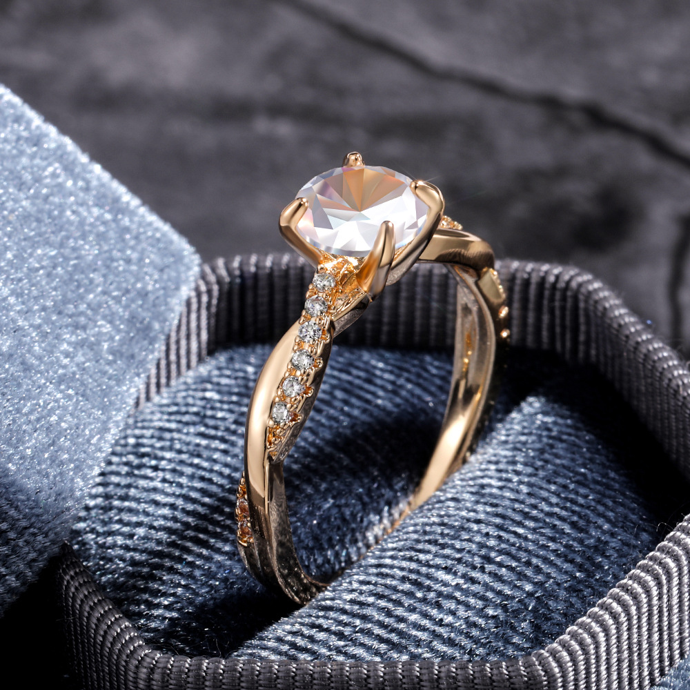 Nhẫn cưới bằng thép titan màu vàng đính kim cương nhân tạo cho nữ