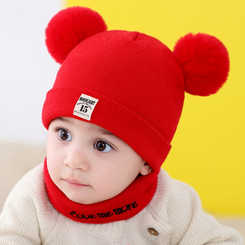 Mũ beanie Trùm Đầu Đính Quả Bông Dễ Thương Cho Bé