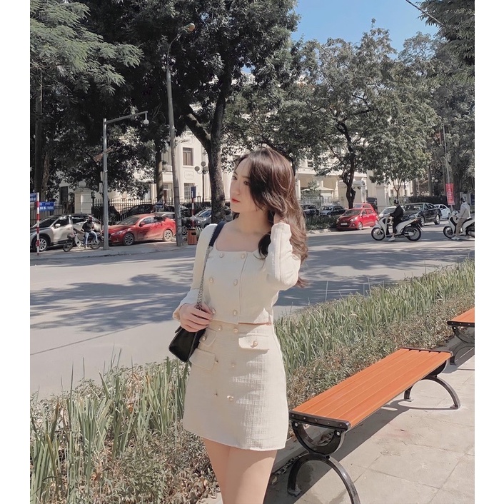 Set dạ tweed nhũ cúc ngọc