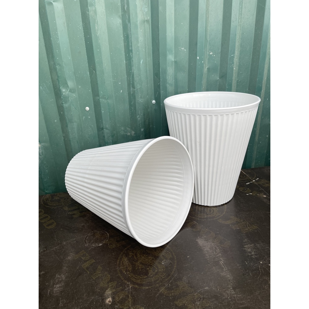 Set 02 Chậu nhựa gân sọc trắng cao cấp - hàng siêu dày, 3 size