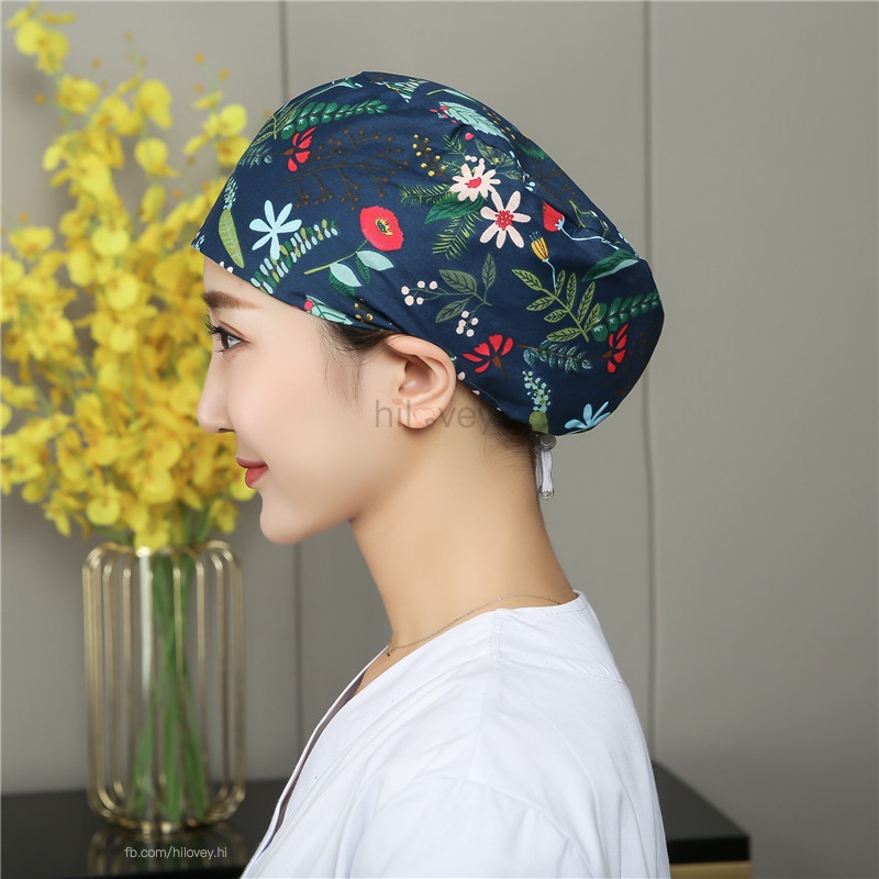 Tất cả có nút + khóa dây thun Mũ phẫu thuật y tá Bác sĩ Chà mũ All With Buttons + Elastic band buckle Hoa văn động vật dễ thương in hoa phòng mổ Thẩm mỹ viện làm việc mũ tròn
