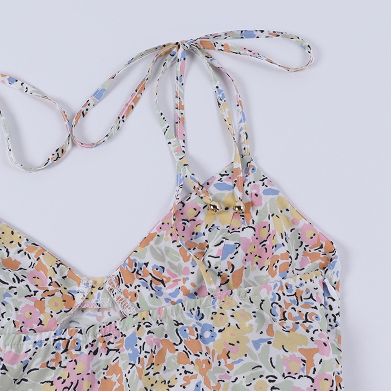 Đầm Midi Hai Dây Cổ Chữ V Dáng Dài Họa Tiết Hoa Xẻ Tà Phong Cách Pháp Thời Trang Đi Biển Cho Nữ