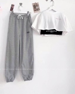 Set quần bo gấu mix áo croptop