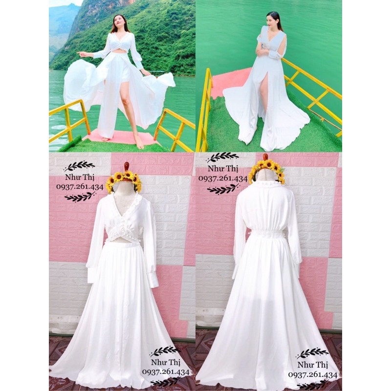 Đầm maxi xẻ tà du lịch đà lạt sa mạc boho ulzaang chụp hình sống ảo thiết kế sang trọng