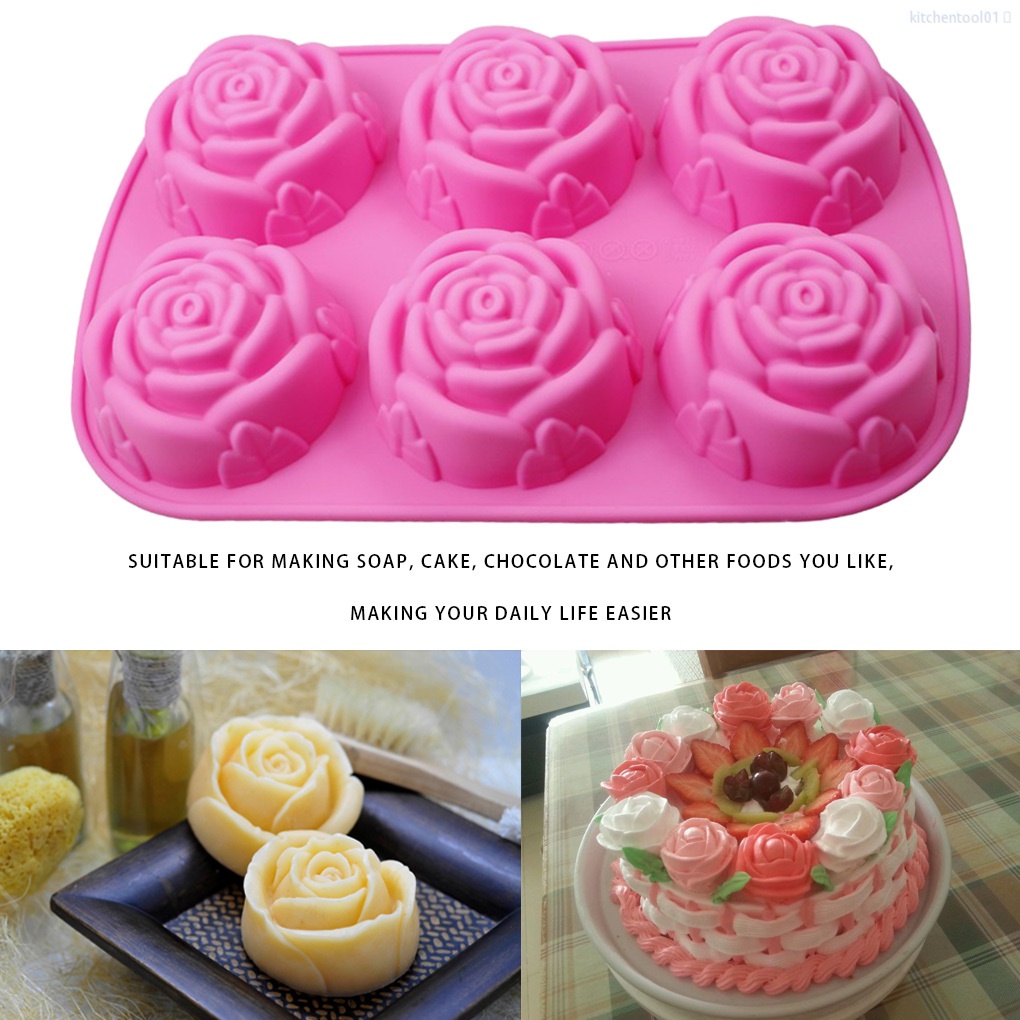 Khuôn silicone làm bánh 6 ngăn chống dính hình bông hoa tiện dụng cho nhà bếp diy