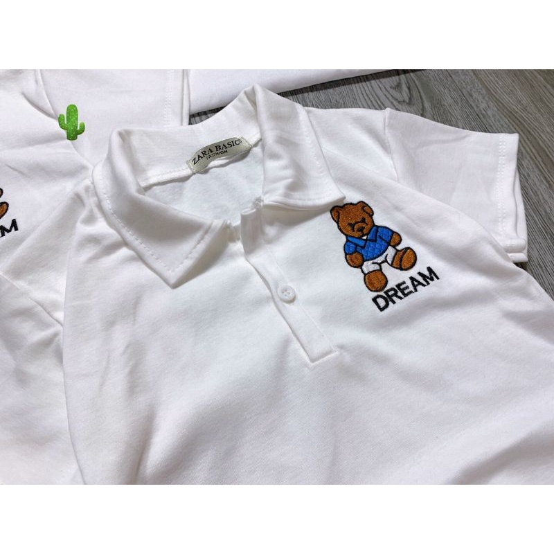 Áo polo croptop thêu gấu chữ DREAM