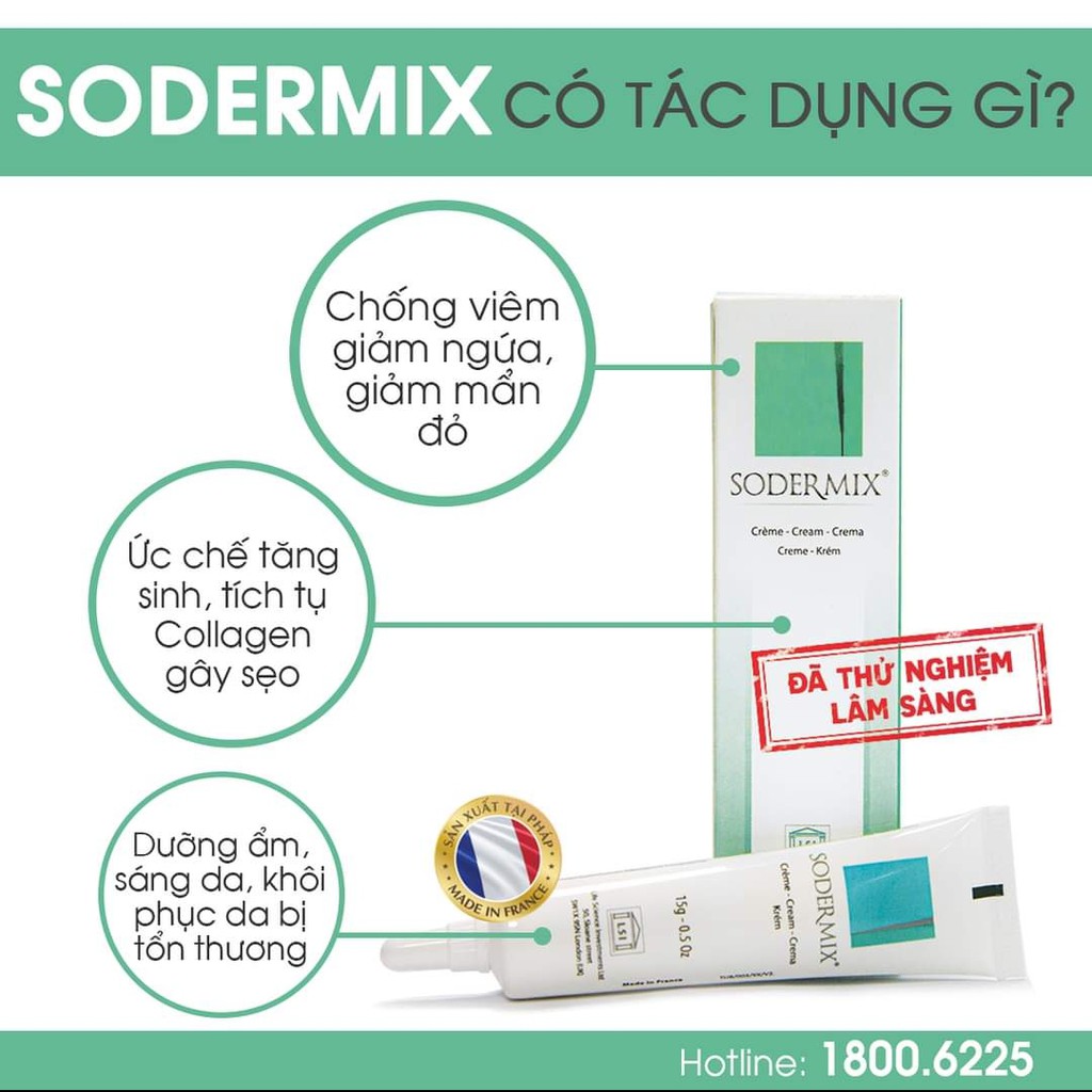 Sodermix mờ sẹo - Dùng cho sẹo lồi, sẹo phì đại, làm đẹp da, sáng da, ngăn bệnh da cơ địa (Tuýp 15g) [Chính hãng]