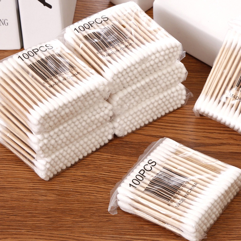 Bộ 100 Tăm Bông Cotton Hai Đầu Dùng Để Vệ Sinh Cho Bé