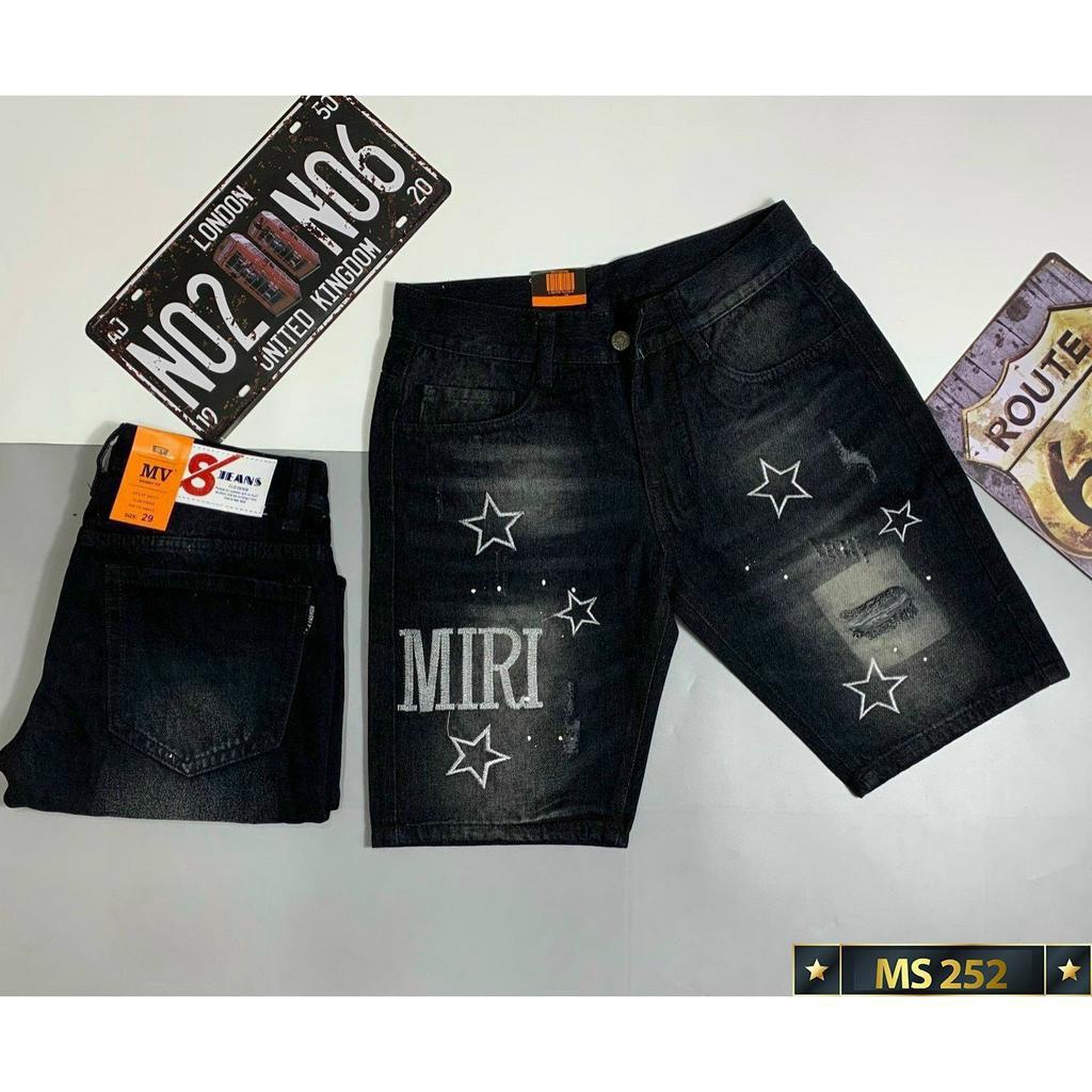 Quần short jean nam màu đen kiểu rách in hoạ tiết chất vải denim co dãn thoải mái chuẩn form T-fashion 24h Ms252