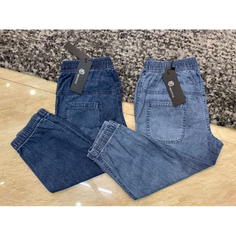 Quần jean ngố cotton nữ, quần jeans cạp chun ngố cao cấp thoáng mát