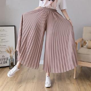 Quần dài vải chiffon lưng cao ống rộng xếp ly cá tính