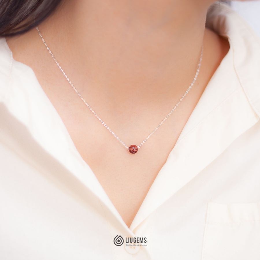 Dây Chuyền Bạc Nữ Liugems 1 Hạt Size Nhỏ Tinh Tế Mix Đá Phong Thuỷ Tròn