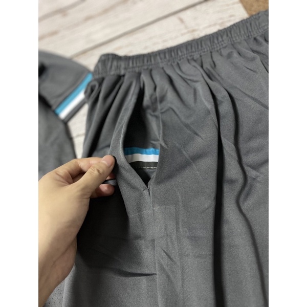 Set Bộ quần áo thời trang thể thao nam nữ tennis đi chơi đi học uni qlo áo có cổ màu xám quần màu ghi xám có túi
