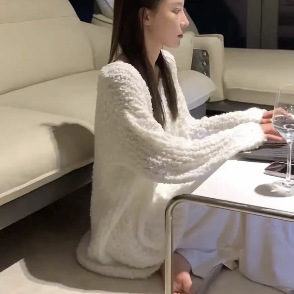 Áo Sweater Dệt Kim Cổ Chữ V Dáng Rộng Thời Trang Mùa Thu Phong Cách Hàn Quốc Cho Nữ