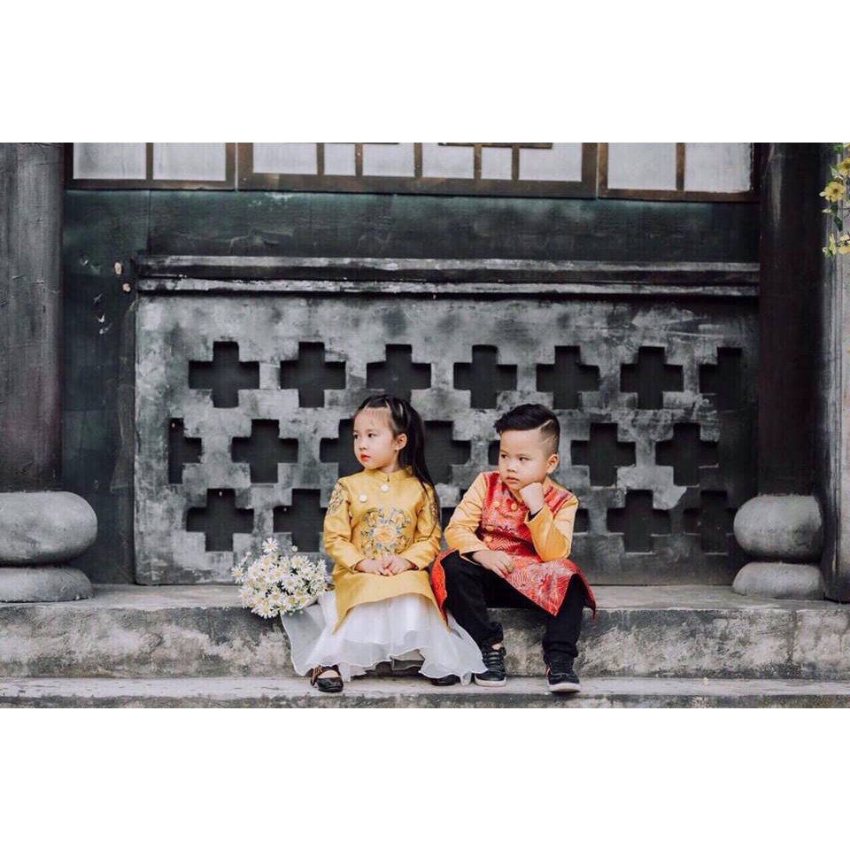 Áo dài Tết cách tân mẫu mới 2024 cho bé trai, bé gái 1 2 3 4 5 6 7 8 9 10 tuổi từ 8 -35kg