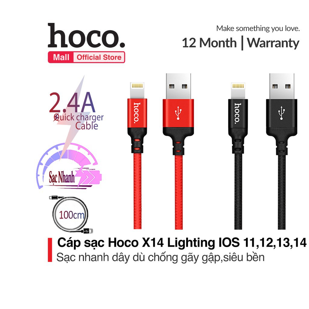 Cáp Sạc Hoco Type C / Lightning / Micro USB X14 - Bảo hành 12 tháng