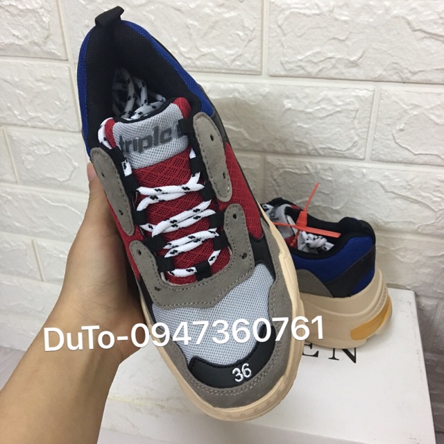 [SALE SỐC-TẶNG HỘP] Giày thể thao triple s xám đỏ xanh đế vàng fullzize NAM NỮ