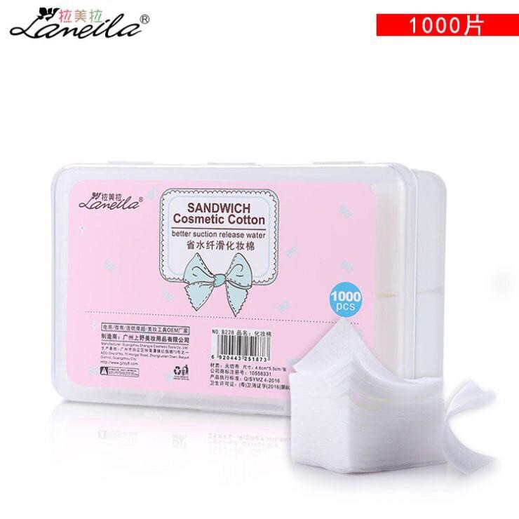 Hộp Bông Tẩy Trang cao cấp 100% cotton lành tính Lameila 1000 Miếng .