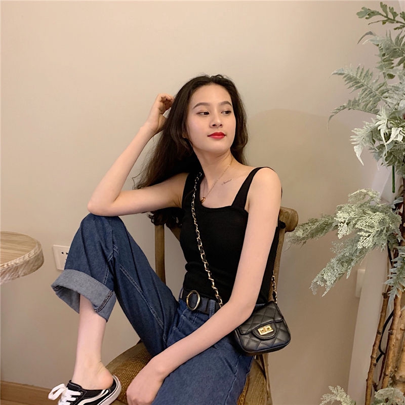 Sling Vest New Cross Shoulder In Spring And Summer 2020 Slim Tanks Camisoles Off Shoulder Cotton Top Base Vest