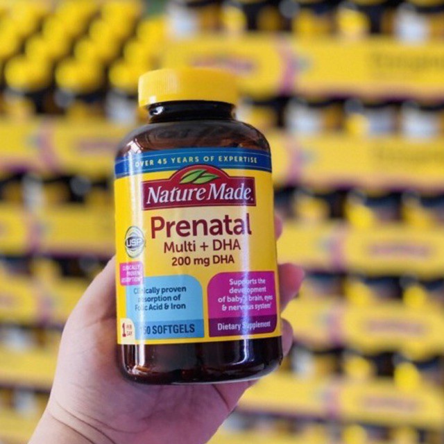 Vitamin tổng hợp bầu Mỹ Nature Made Prenatal Multi + DHA (150v) bổ sung dinh dưỡng, DHA cho mẹ bầu và sau sinh