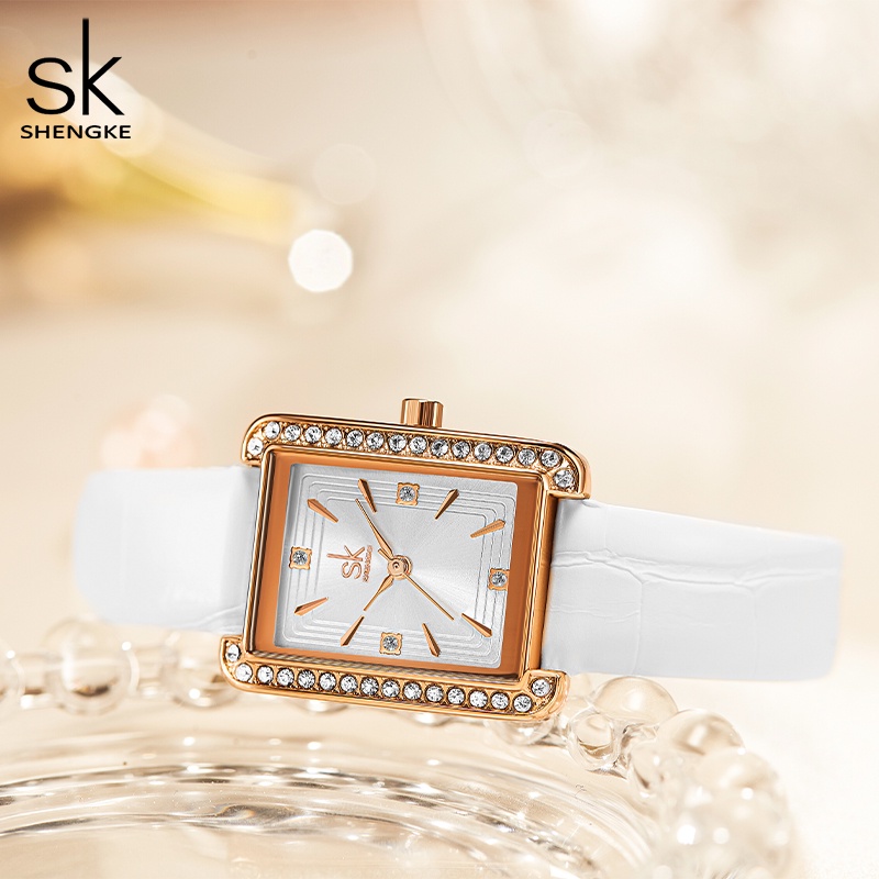 Đồng hồ đeo tay SHENGKE K0151 dây da mặt màu trắng vỏ hình chữ nhật máy Nhật Bản dành cho bạn nữ | BigBuy360 - bigbuy360.vn
