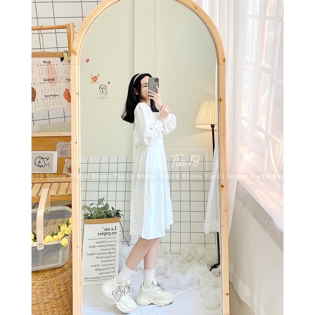 Váy trắng cổ vuông ren dài tay. Đầm trắng tiểu thư dài tay SP000007 ( Ảnh thật) | BigBuy360 - bigbuy360.vn