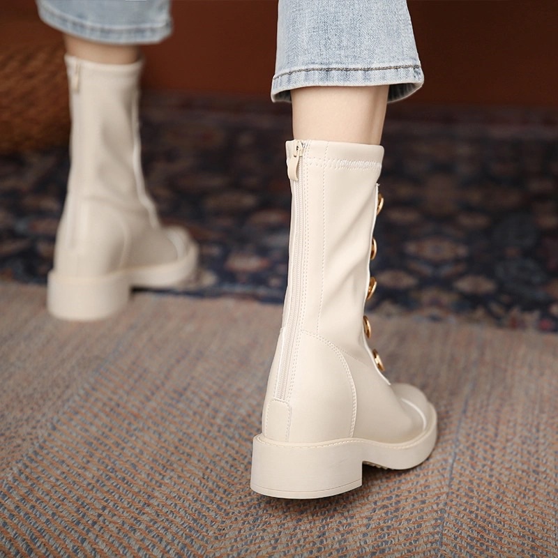 Boot da nữ cao cổ kéo khoá sau gót 2cm hàng Quảng Châu cao cấp