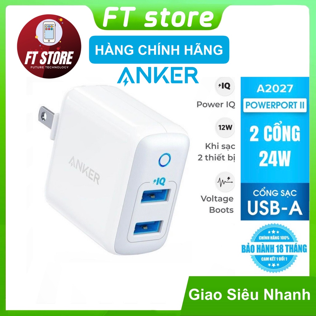 [GIAO HÀNG NHANH] Củ Sạc Anker 2 Cổng PowerPort II 24w - A2027 dành cho Iphone/ipad