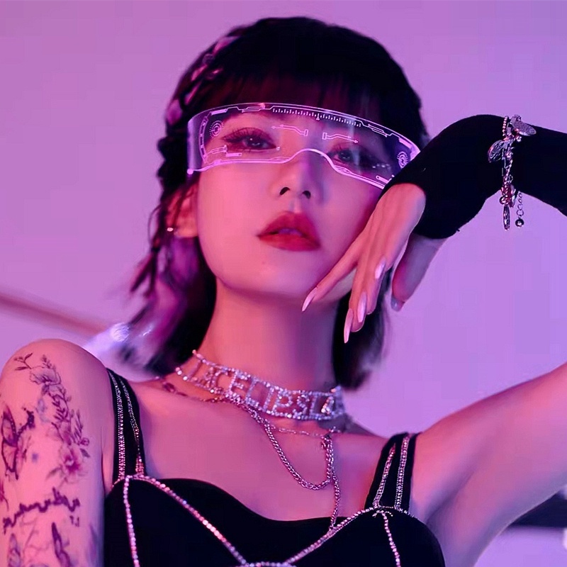 Mắt kính 19903 có đèn LED dạ quang phong cách punk công nghệ cao thời trang hip hop độc đáo