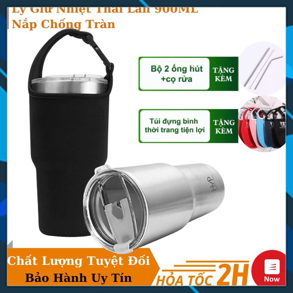 Ly Giữ Nhiệt Thái Lan 900ml Nắp Chống Tràn + Tặng Kèm Bộ Phụ Kiện 2 ống Hút, Cọ Rửa Và Túi Đựng Thời Trang