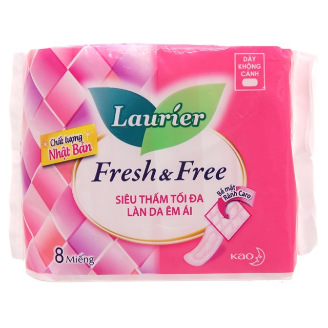 Băng vệ sinh dày cánh siêu thấm tối đa Laurier Fresh &amp; Free (8 miếng/gói)