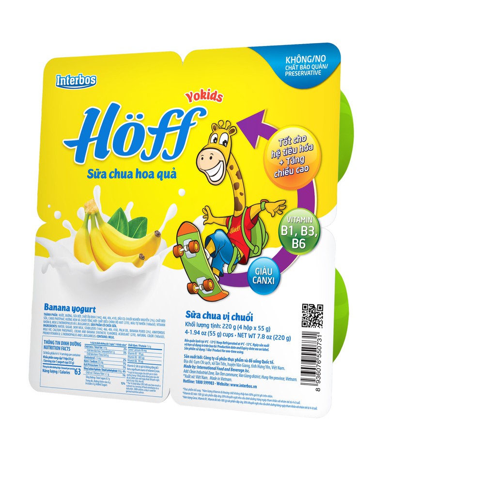 Sữa Chua trẻ em vị Chuối HOFF (4 vỉ - 16 hộp)