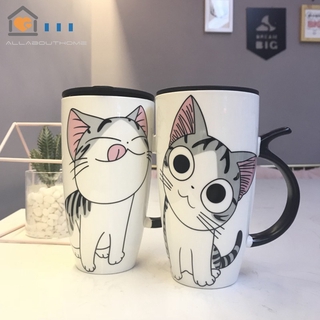 Cốc Sứ Có Nắp Họa Tiết Mèo Dễ Thương Bắt Mắt