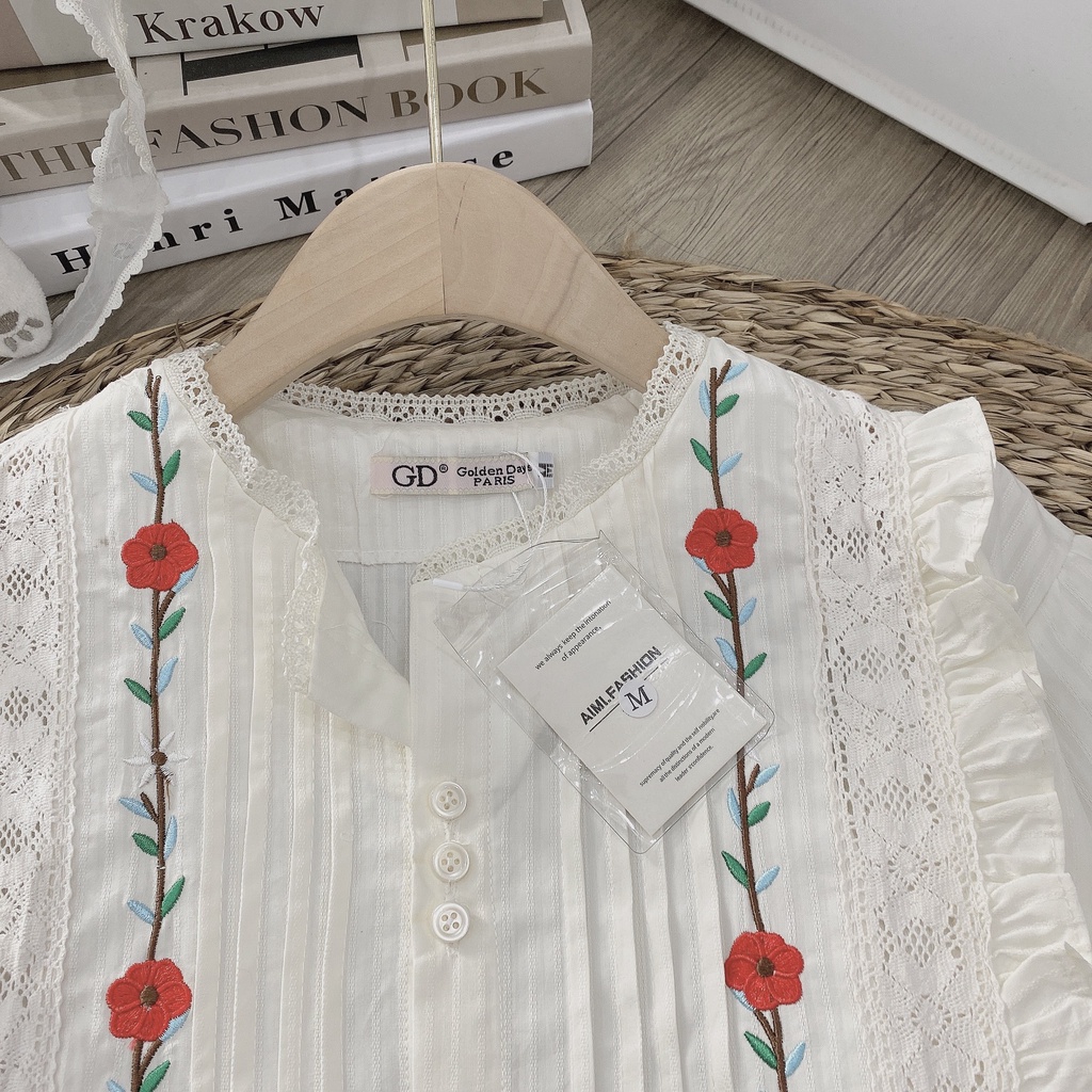 [Mã FAMARAL1 giảm 10K đơn 50K] ÁO THÊU HOA SƠMI LI REN SIÊU SIÊU ĐẸP