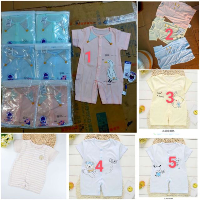 Bộ Bodysuit Cotton Đùi Cộc Tay Hè Cho Bé Gái Bé Trai Từ 0-12 Tháng Tuổi