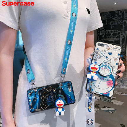 Cartoon doraemon Phone Case OPPO A1K K5 K3 K1 F15 F11 Pro F5 F1s A91 A83 A1 A79 A39 A57 A59 Soft Couple Cover With Holder Stand Lanyard