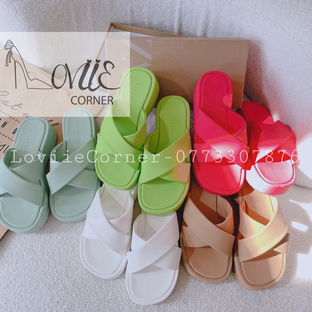 DÉP NỮ LOVIECORNER - DÉP THỜI TRANG PHONG CÁCH XUỒNG QUAI NGANG CHÉO TRƠN ĐẾ BẰNG D220870