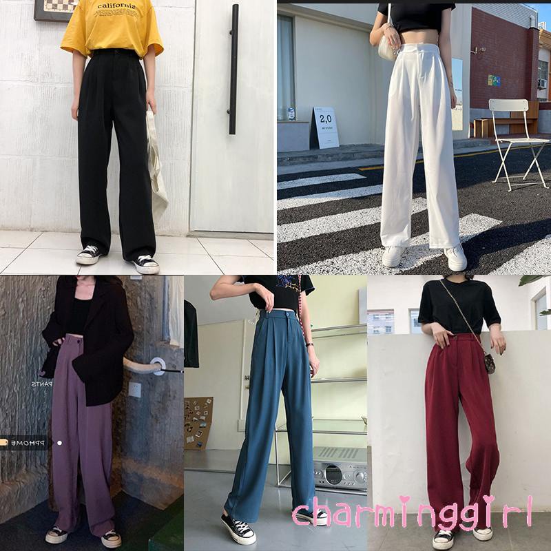 quần ống rộng Lưng Cao Màu Sắc Thời Trang Công Sở Cho Nữ